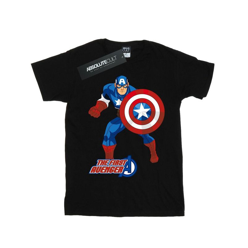 Captain America WomensLadies The First Avenger Boyfriend TShirt  Black